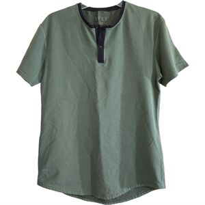 Bylt Drop Cut Short Sleeve Henley Lux Small Green Contrast Button Placket